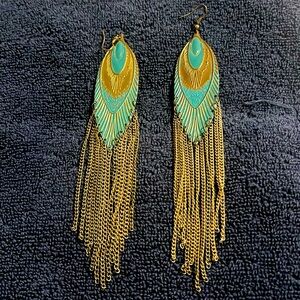 Green and gold earrings
